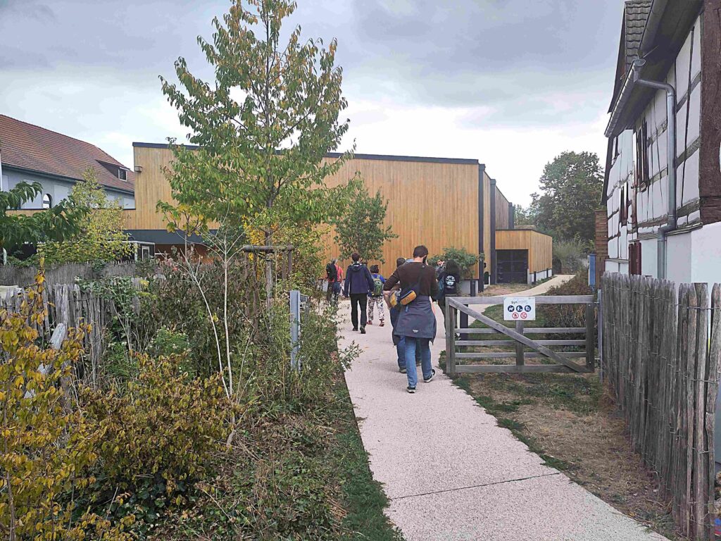 Muttersholtz - Une voie piétons et cycles relie directement l'école primaire au coeur de village où se trouve les Synergies, un équipement communal qui regroupe une salle polyvalente et des salles d'activités sportives et associatives